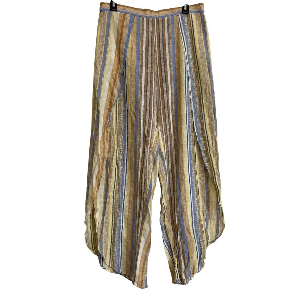 Drew Striped Linen-Blend Pants Size L Wide‎ Leg Bohemian Coastal Comfort Artsy